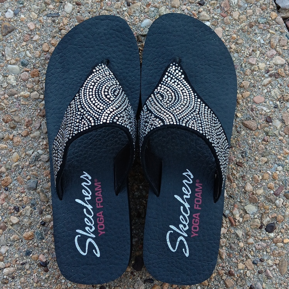 Skechers yoga foam crystal embellished thong strap platform sandals womens 8 - Picture 4 of 9